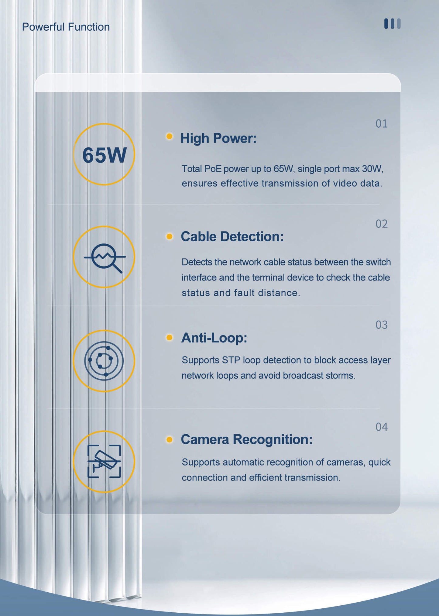 65W high power, cable detection, anto loop, camera recognition