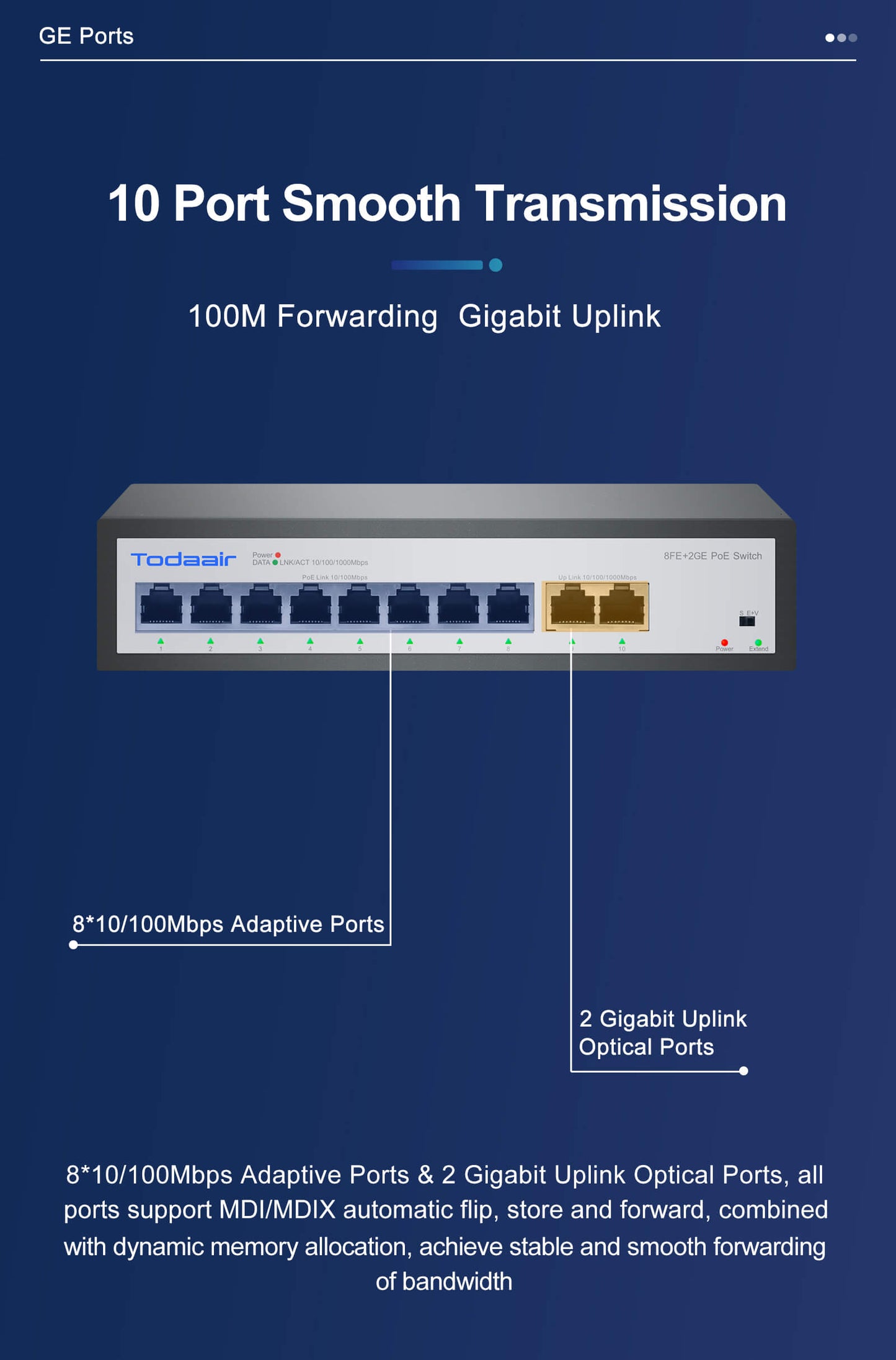 10 ports network Switch，gigabit uplink