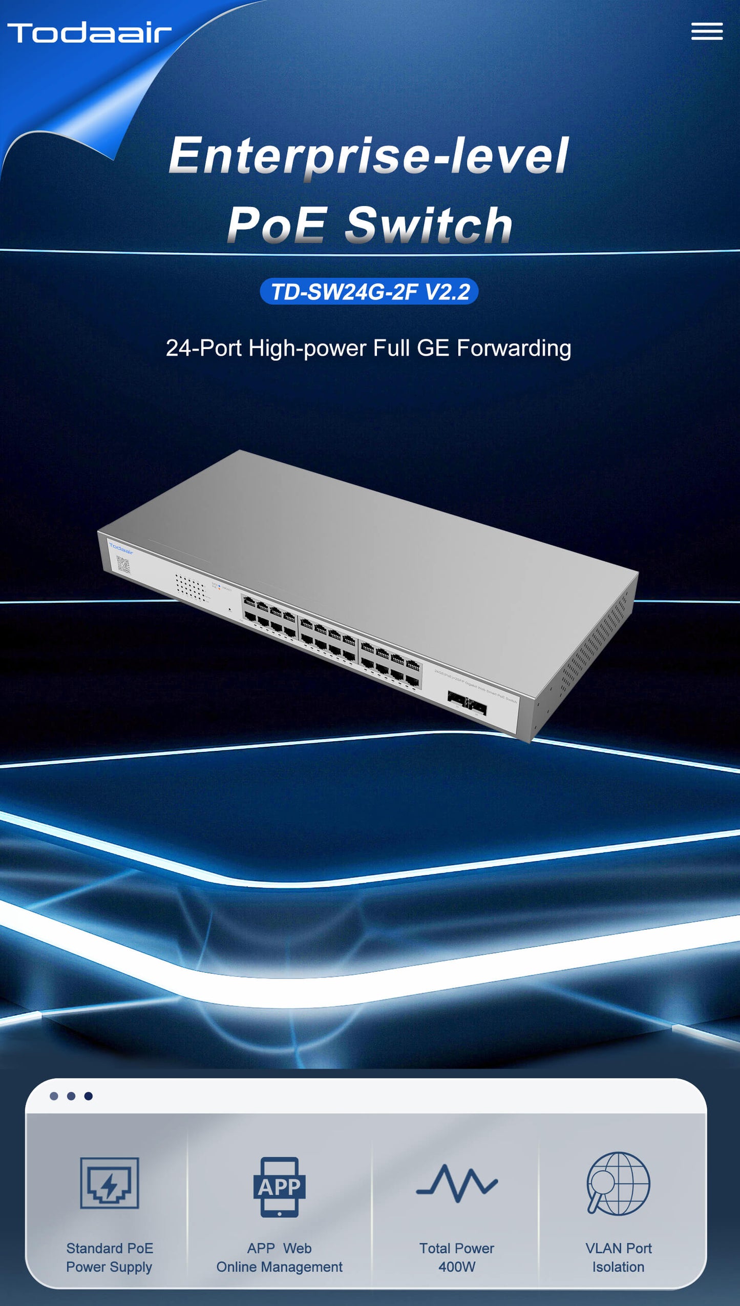 24 ports high power full gigabit forwarding