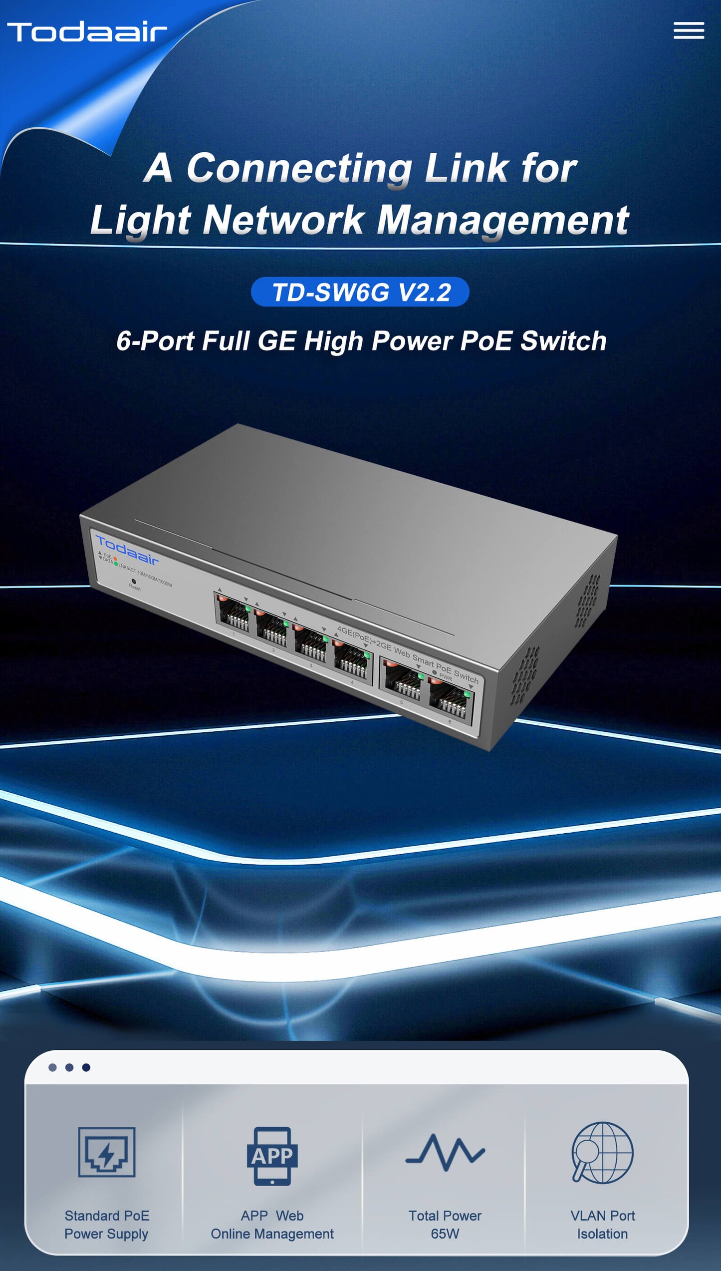 6 ports full gigabit high power POE network Switch