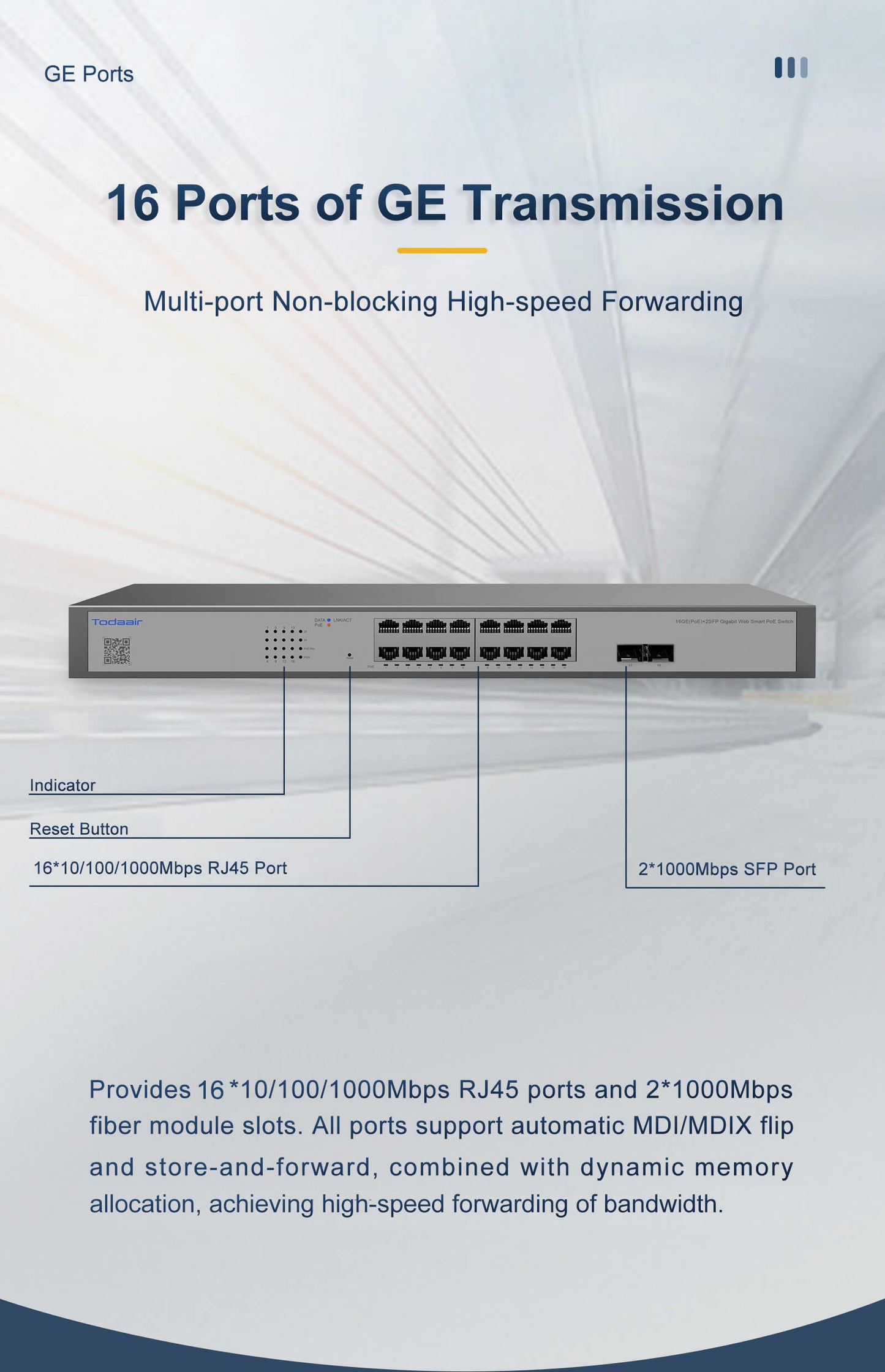 16 ports gigabit transmission