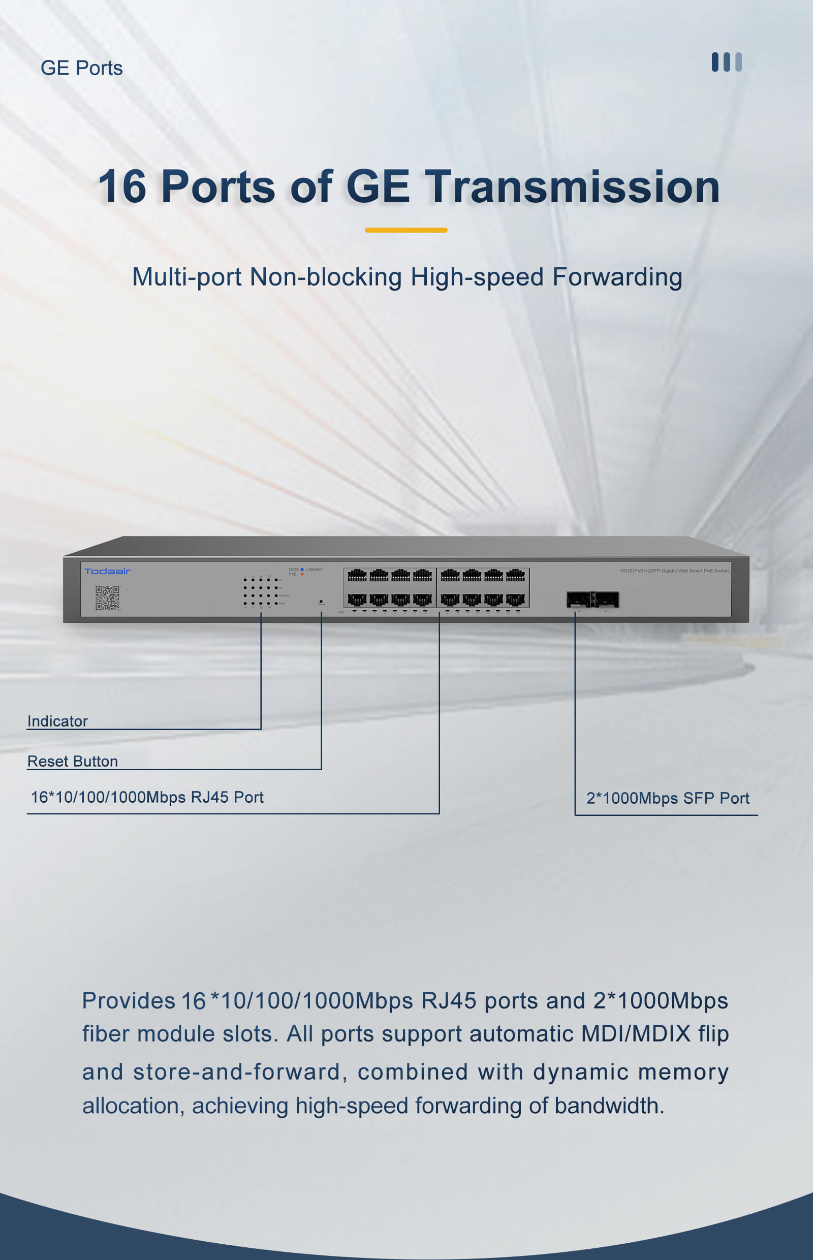 16 ports gigabit transmission