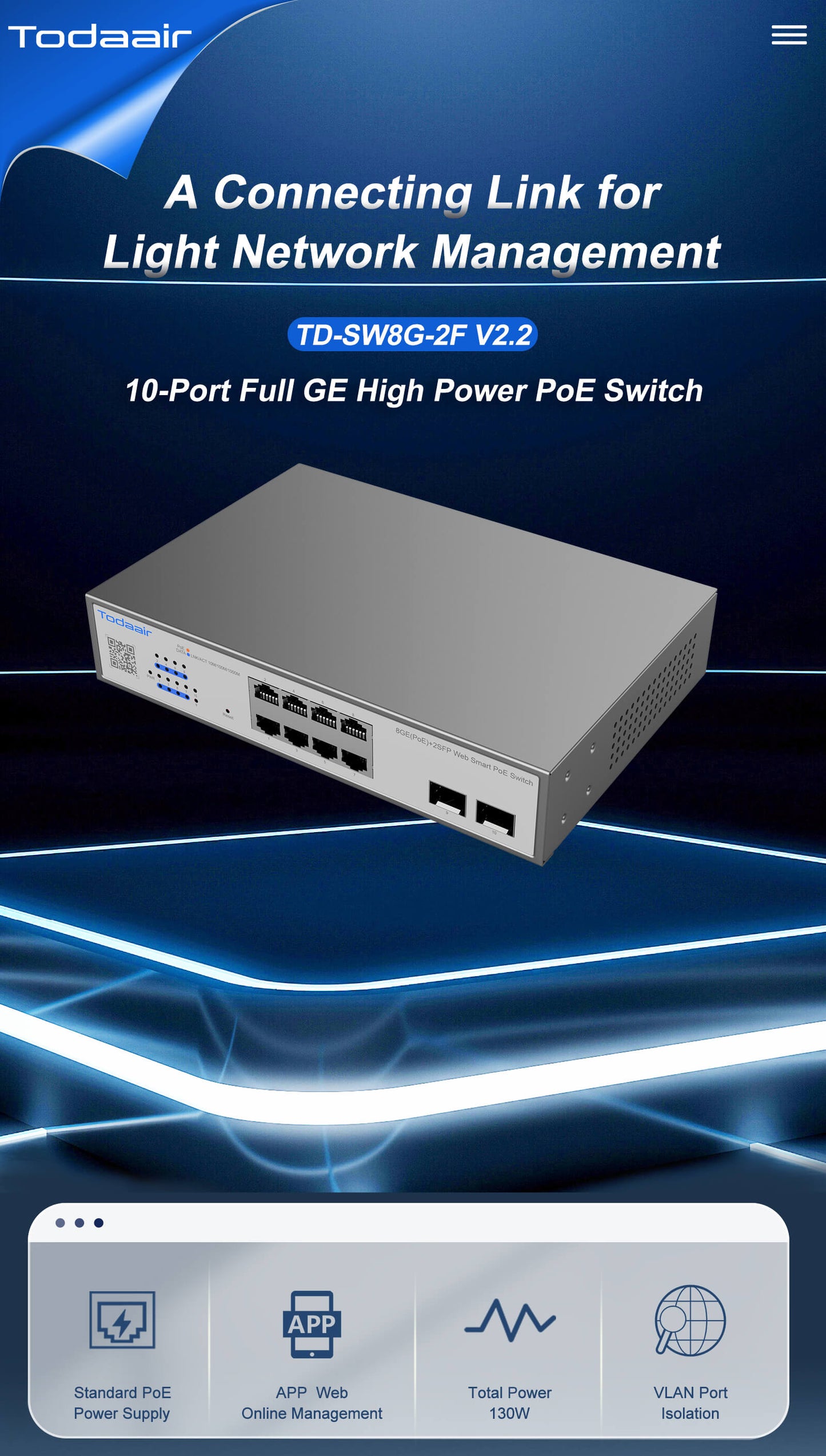 10 ports full gigabit high power poe network Switch