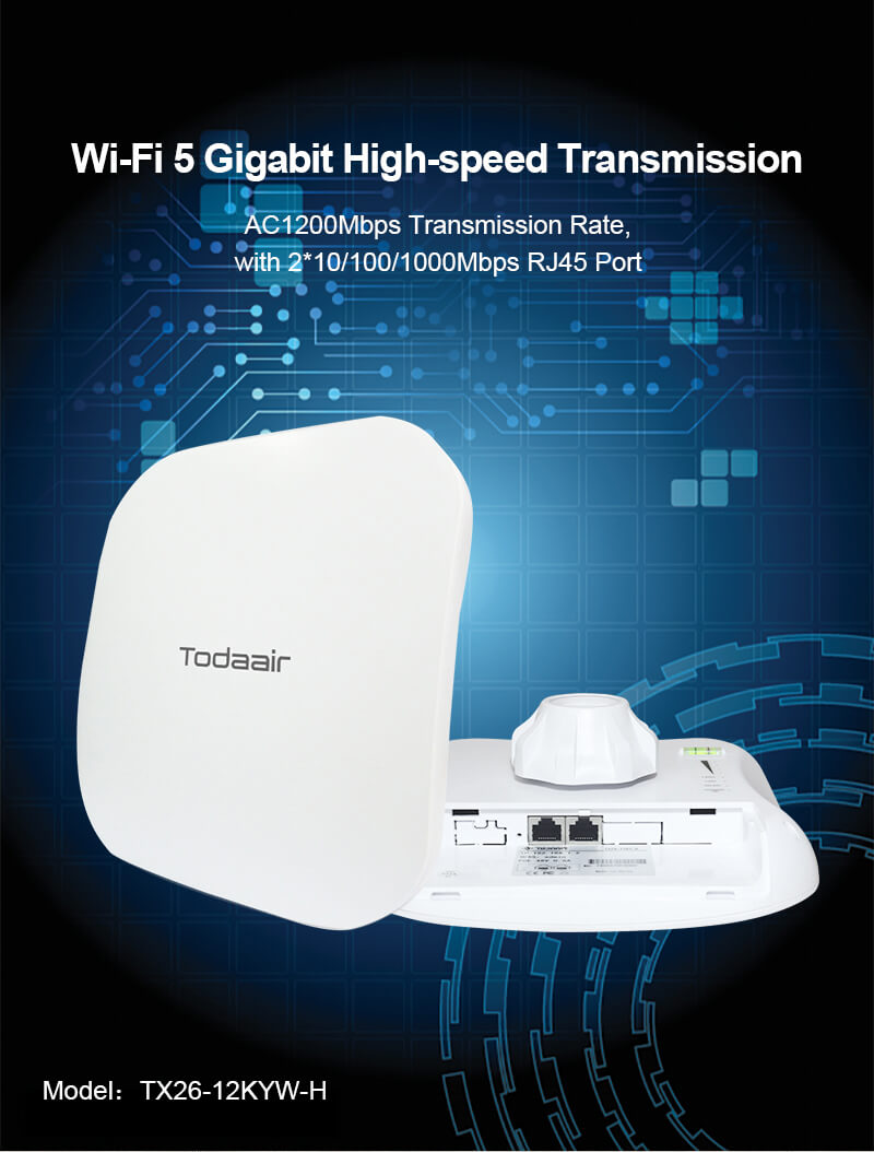 TX26-12KYW-H V3.0 1200Mbps Dual-band Stable Transmission AP High Gain & Wide Coverage Todaair APP Management Suitable for Hotel and Plazas