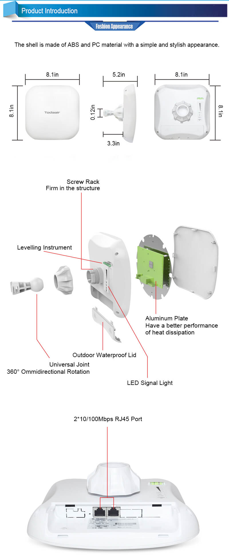 TX26-12KYW-H V3.0 1200Mbps Dual-band Stable Transmission AP High Gain & Wide Coverage Todaair APP Management Suitable for Hotel and Plazas
