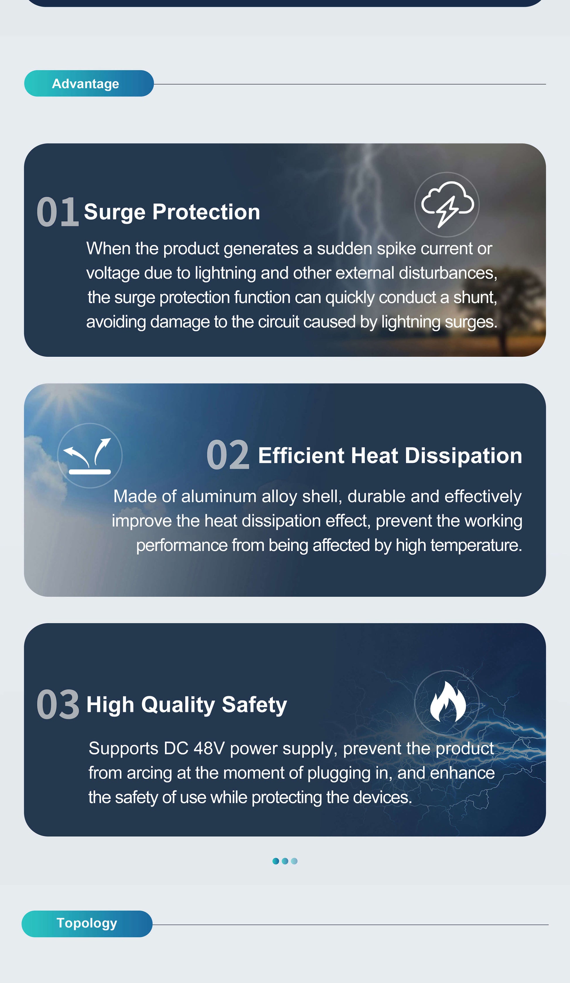surge protection, efficient heat dissipation