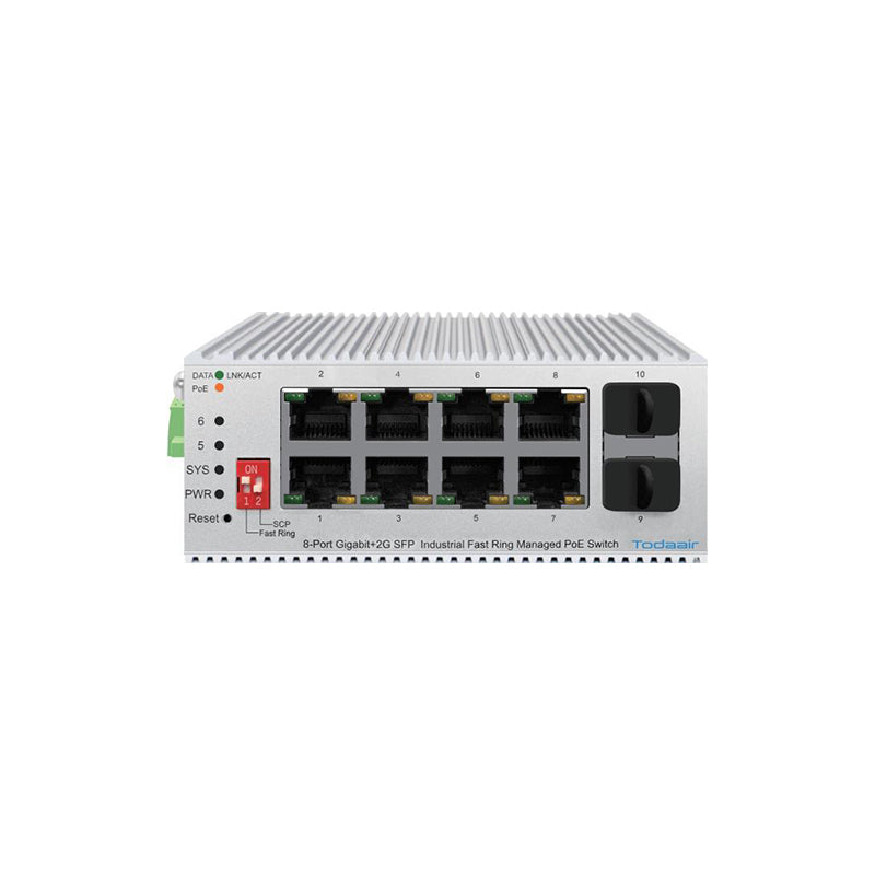 TD-IS8G-2F V2.2 Todaair POE Industrial Ring Network Switch